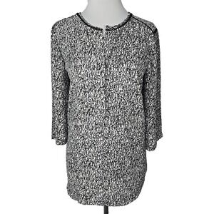 Talbots Black White Print Chiffon 3/4 Sleeve Top Large L